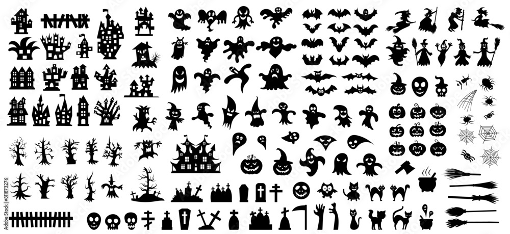 Big set of silhouettes of Halloween on a white background. Vector illustration Big set of silhouettes of Halloween on a white background. Vector illustration
