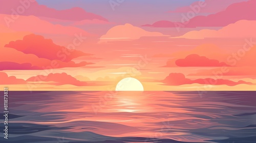 Sunset colors over the horizon flat design front view romantic theme water color Analogous Color Scheme.