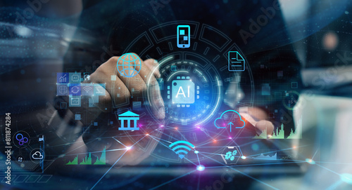 Wallpaper Mural AI,Artificial intelligence,machine learning concept.Close-up of man hands using tablet Torontodigital.ca