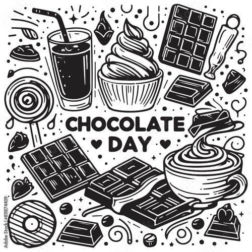Chocolate day special chocolate item coloring page illustration
