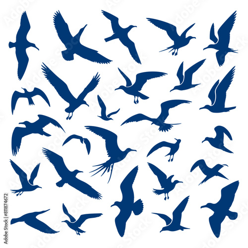 set of silhouettes of bird albatross