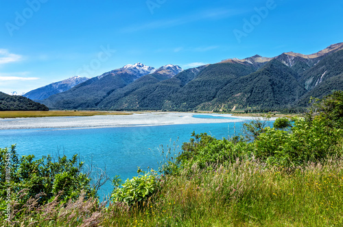 Haast River, South Island, New Zealand, Oceania. photo