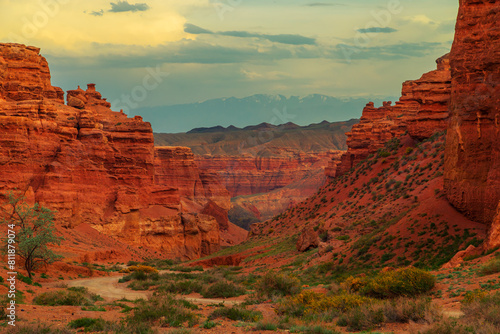 View of the Charyn Canyon at sunset. South-Eastern Kazakhstan. photo