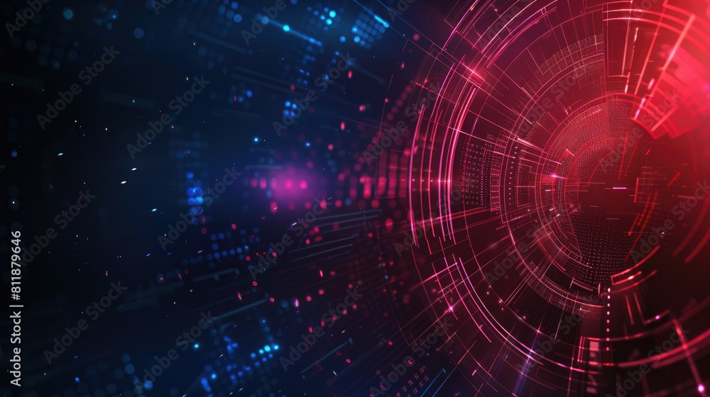 Fototapeta premium Futuristic digital interface with red and blue circular elements, background image