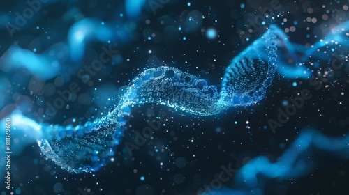 3D Illustration of Glowing Blue DNA Helix Particles 