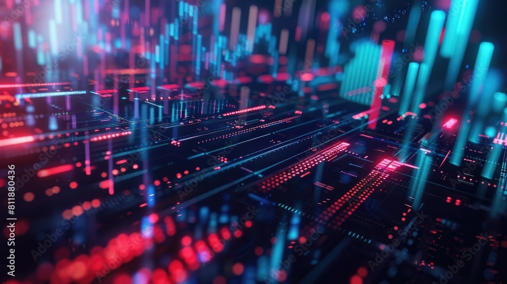 Futuristic visualization of digital finance data with neon lights, chart of quotes, stocks, cryptocurrencies
Futuristic visualization of digital finance data with neon lights, chart of quotes, stocks, cryptocurrencies