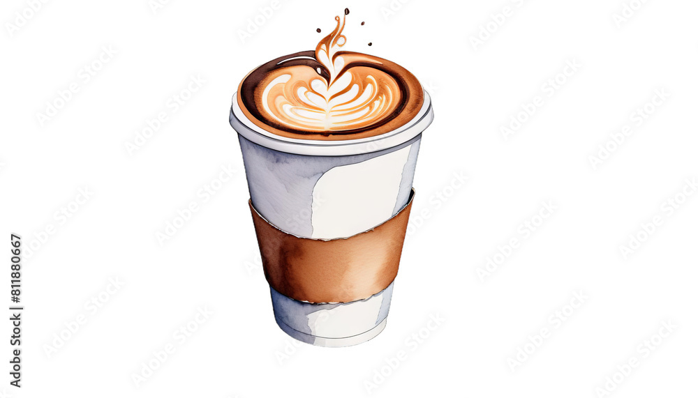 drawn take away watercolor cardboard illustration coffee cup hand food art background beverage black blank breakfast brown cafes caffeine hot drink container design disposable drawing espresso go