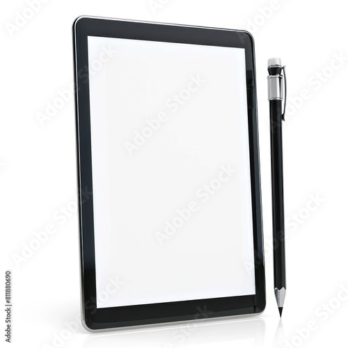 Professional black digital tablet with a stylus pen isolated on a white background, perfect for designers and creative tasks. photo