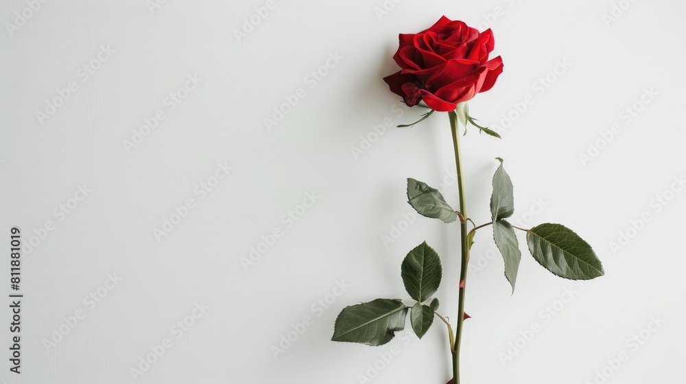 A single red rose stands out against a crisp white backdrop A single red rose stands out against a crisp white backdrop