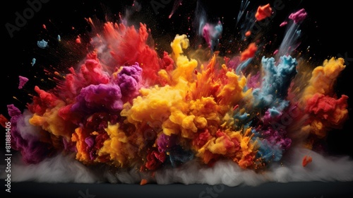 Explosive bursts of vibrant hues against a dark background, creating a dramatic and dynamic effect.