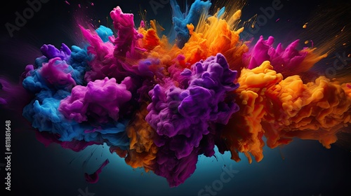 Explosive bursts of vibrant hues against a dark background  creating a dramatic and dynamic effect.