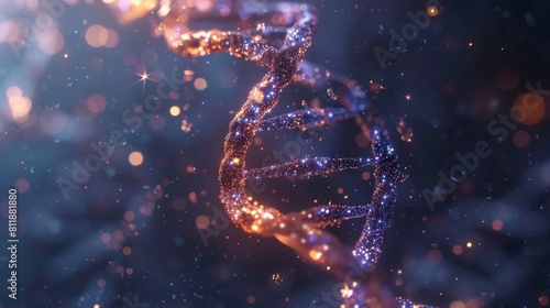 Glowing Double Helix DNA strand with sparkling particles for genetics and life backdrop