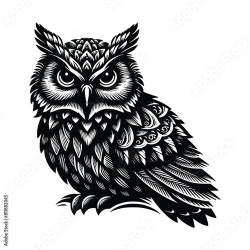 black owl vector illustrator, white background. can be used for emblem, t-shirt, marchendise and more