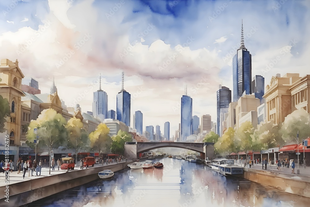 Fototapeta premium Melbourne Australia Country Landscape Illustration Art