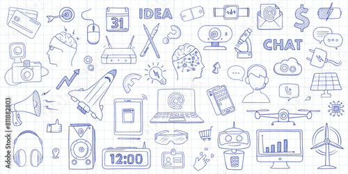 Hand draw technology sketch icon doodle set design
