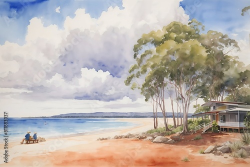 Hervey Bay Australia Country Landscape Illustration Art photo