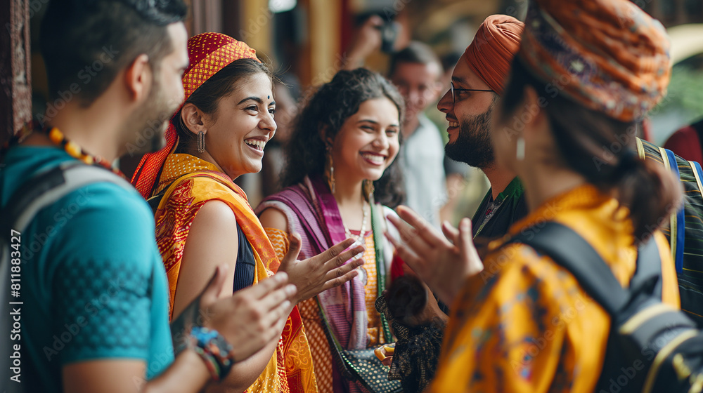 In a heartwarming display of cultural diversity, travelers from around the world greet each other with traditional gestures of welcome and respect, their faces alive with curiosity In a heartwarming display of cultural diversity, travelers from around the world greet each other with traditional gestures of welcome and respect, their faces alive with curiosity
