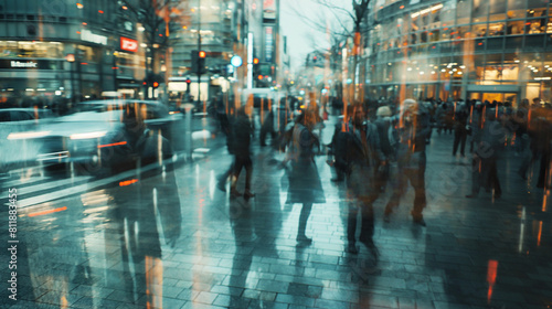 Wallpaper Mural Amidst the rhythmic pulse of the city, commuters rush along busy streets and sidewalks, their movements synchronized with the ebb and flow of traffic, each step bringing them close Torontodigital.ca