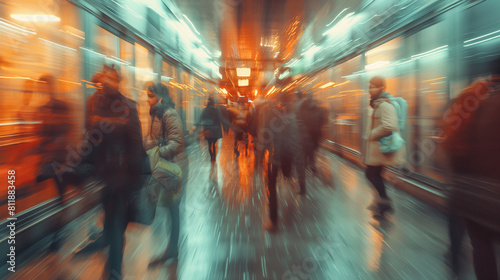 Amidst the rhythmic pulse of the city, commuters rush along busy streets and sidewalks, their movements synchronized with the ebb and flow of traffic, each step bringing them close © Maksym