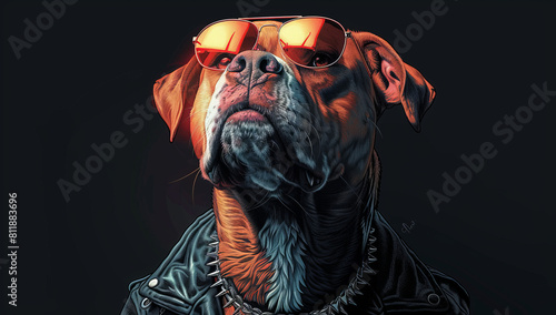 Aggressive Pitbull in Sunglasses and Spiked Collar: Digital Illustration for Art Lovers photo