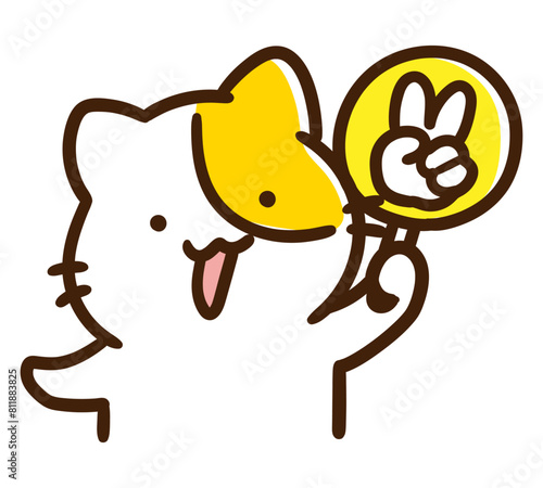 じゃんけんのチョキを出すかわいいねこのキャラクターのデフォルメイラスト