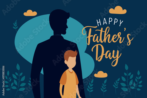 A Fathers Day card featuring a silhouette of a man standing next to a child, symbolizing the bond between a father and his child