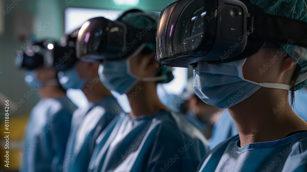 Equipped with VR headsets, medical students step into a virtual operating room, practicing surgical procedures on lifelike digital patients with precision and confidence. Equipped with VR headsets, medical students step into a virtual operating room, practicing surgical procedures on lifelike digital patients with precision and confidence.