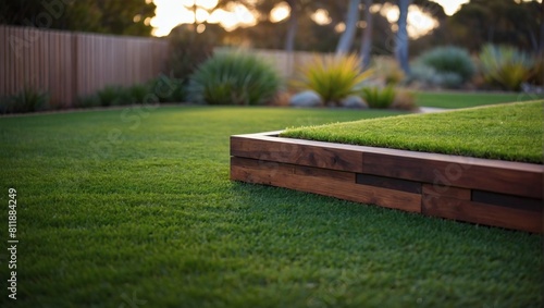 Modern Australian Landscape, Contemporary Lawn Turf with Wooden Edging