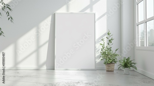 Frame mockup, modern home interior, wall poster closeup frame, 3D render © woojooo