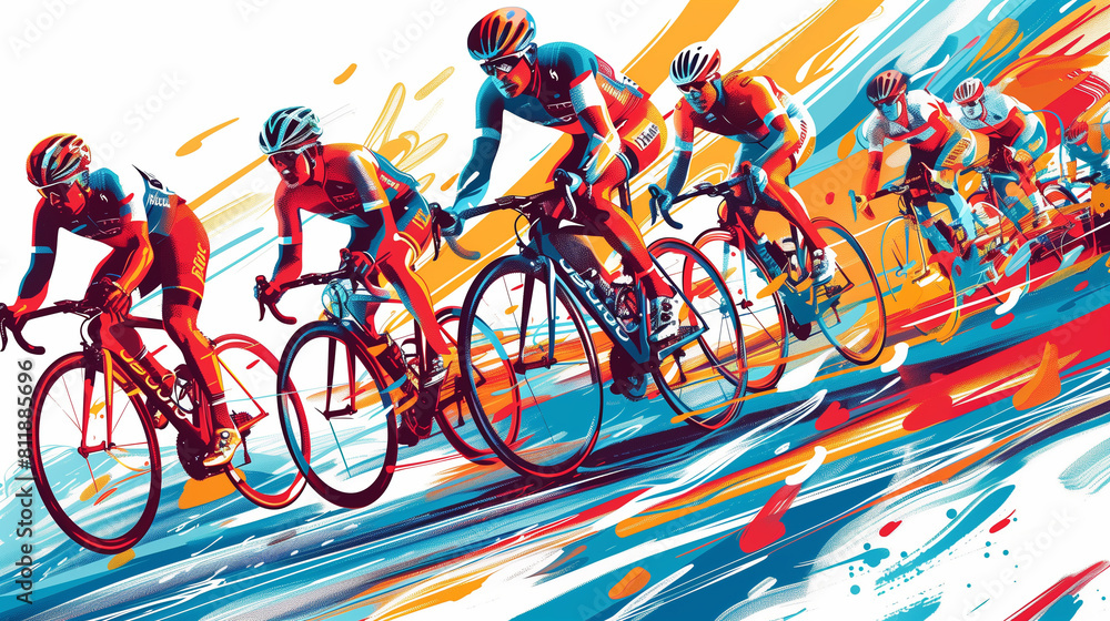 Fototapeta premium Tour de France cycling sport competition, abstract vector illustration; intense race. Spectacular world famous bicycle competition in France, europe. Poster or background design.