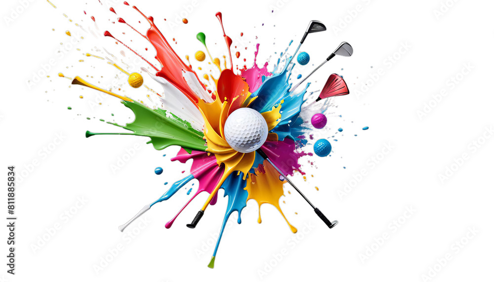 horizontal sport copy golf player background colorful splash illustration banner space action colourful white people game play graphic man design card symbol competition dynamic generativeart