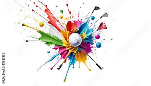 Obraz na płótnie horizontal sport copy golf player background colorful splash illustration banner space action colourful white people game play graphic man design card symbol competition dynamic generativeart w salonie