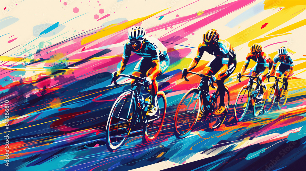 Fototapeta premium Tour de France cycling sport competition, abstract vector illustration; intense race. Spectacular world famous bicycle competition in France, europe. Poster or background design.