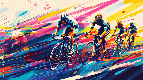 Tour de France cycling sport competition, abstract vector illustration; intense race. Spectacular world famous bicycle competition in France, europe. Poster or background design.
