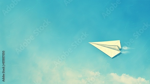 a paper airplane soaring gracefully against a backdrop of a clear blue sky  evoking a sense of freedom and adventure 