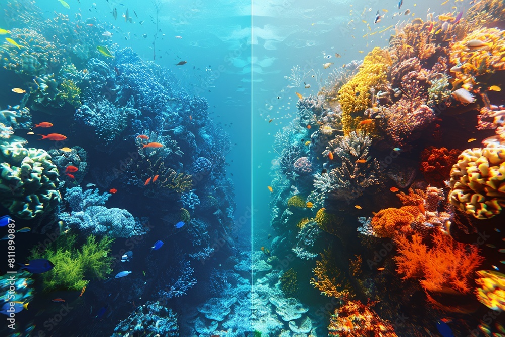 Obraz premium Ocean depth flat design side view marine theme 3D render Splitcomplementary color scheme