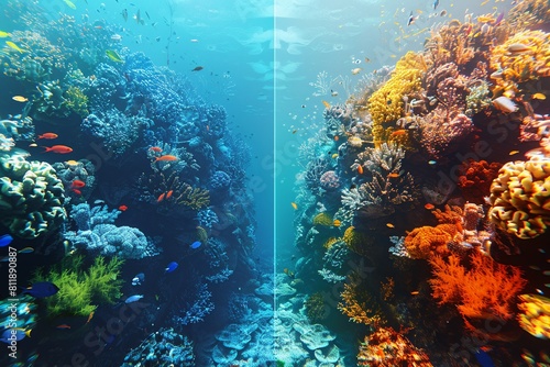 Ocean depth flat design side view marine theme 3D render Splitcomplementary color scheme