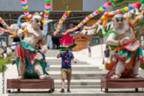 Canvas Print View of the lotus paper in the Buddhist temple