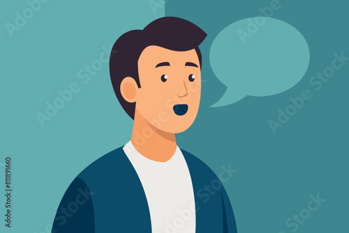 A stylized man with a speech bubble indicating hes talking