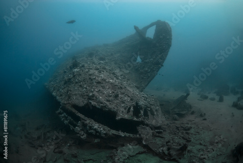 The legendary Dunraven wreck, a Victorian-era ship that met its fate in the Red Sea, rests encrusted with coral, a historical underwater tapestry for divers photo