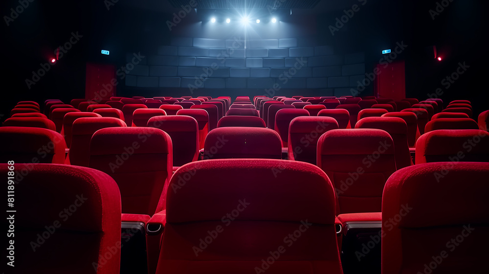 Awaiting the Show: Empty Red Seats in a Modern Movie Theater Awaiting the Show: Empty Red Seats in a Modern Movie Theater