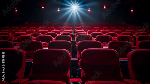 Awaiting the Show: Empty Red Seats in a Modern Movie Theater