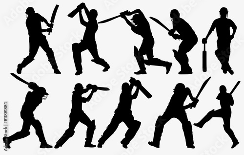 set of cricket player silhouette collection. 