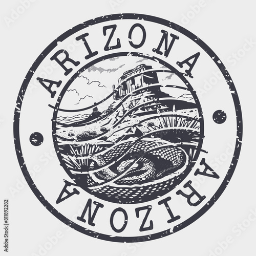 Arizona, Stamp Postal. Silhouette Seal. Passport Round Design. Vector Icon. Design Retro Travel. National Symbol.	
