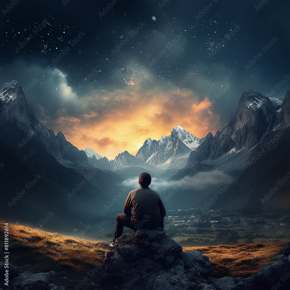 Fototapeta premium Wondrous image of spaceman travel through stargate with scifi landscape