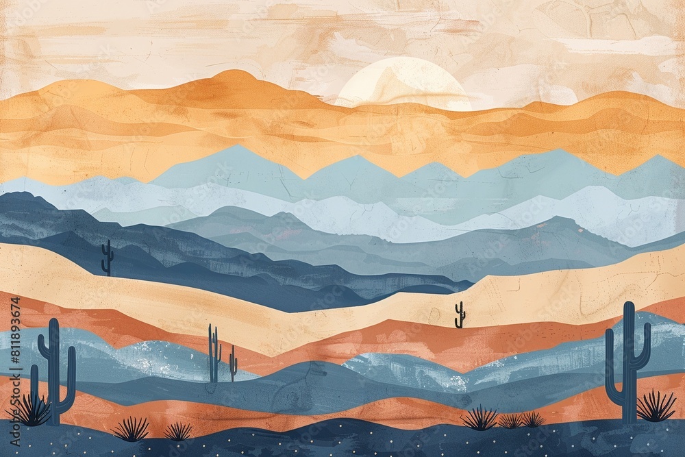 Colorful desert vista flat design top view arid theme watercolor Monochromatic Color Scheme