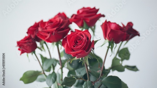 A stunning bunch of vibrant red roses set against a pure white backdrop