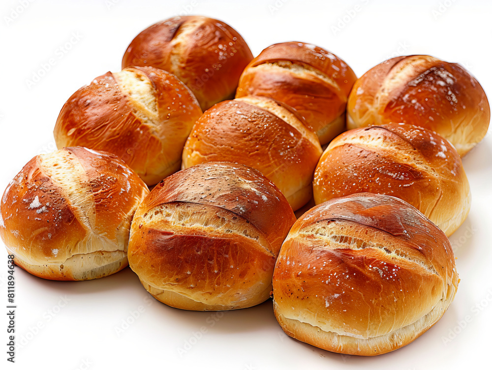 A group of rolls on a white surface. A group of rolls on a white surface.