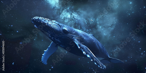 A Whale of black colour  in the space with galaxies 