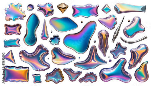 Obraz na płótnie substance holographicwavy liquid melted set iridescent metal bold shapes shape chrome circle flow fluid rainbow abstract water diffraction round dispersion isolated effect black glasses background w salonie